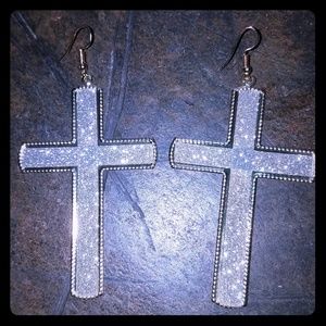 Shimmering cross dangle earrings